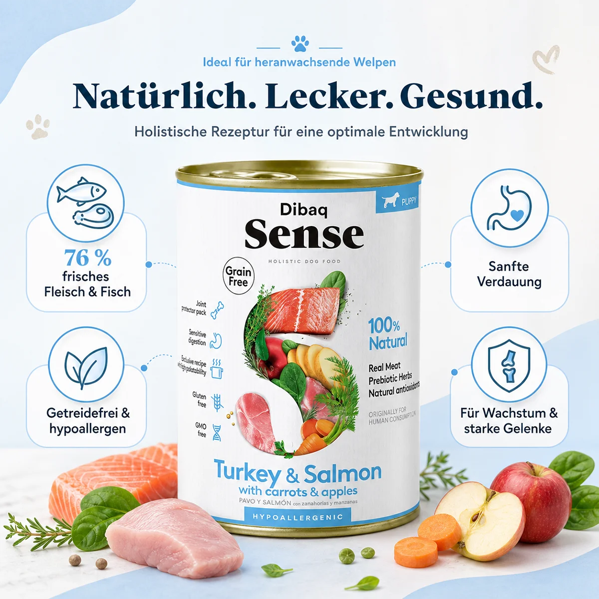 DIBAQ Sense getreidefrei WELPEN Lachs & Truthahn 380g