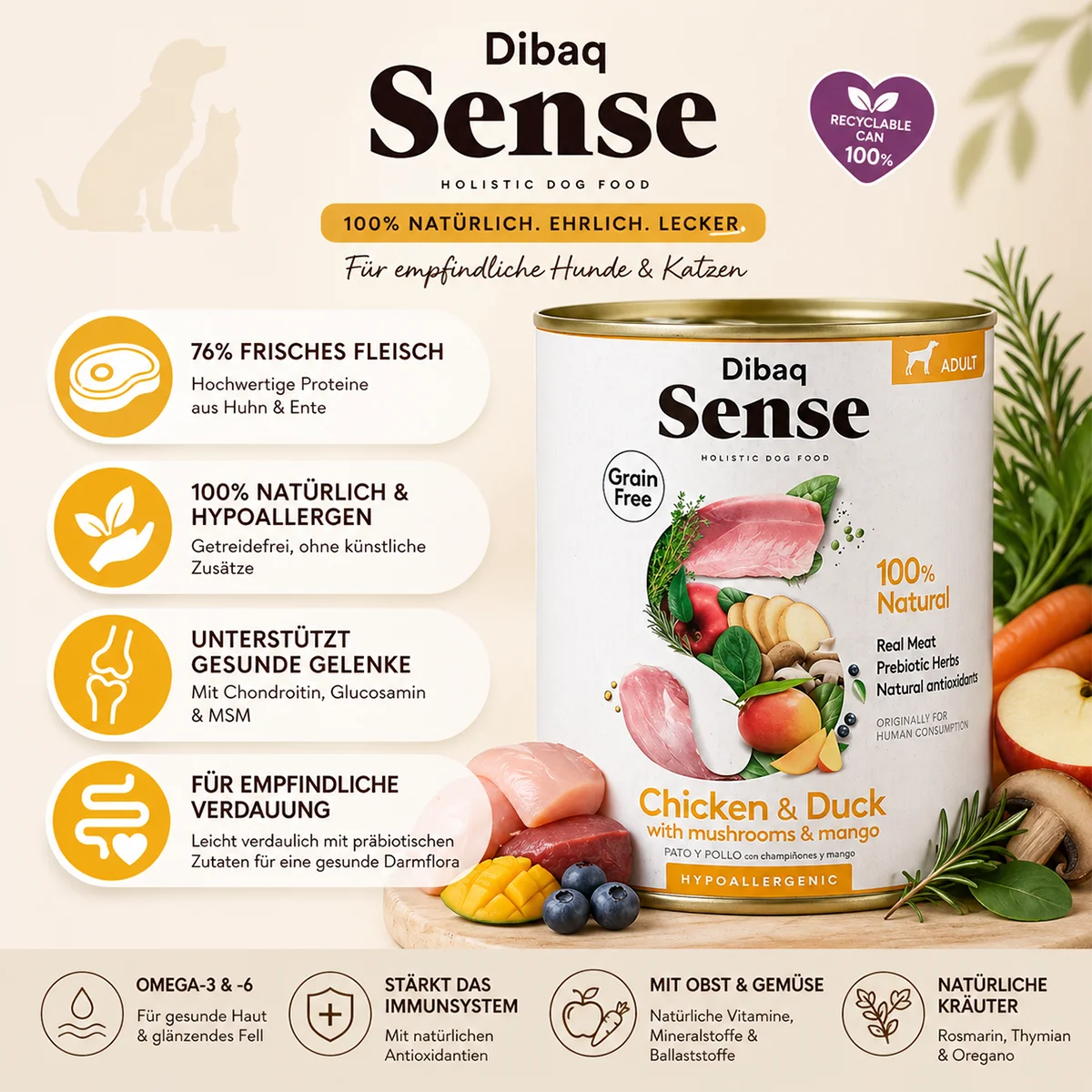 DIBAQ Sense getreidefrei Huhn & Ente 380g