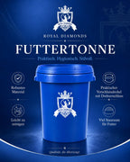 Blauer Kuunststoffbehälter mit Drehverschluss und Royal Diamonds Logo in der Mitte. 