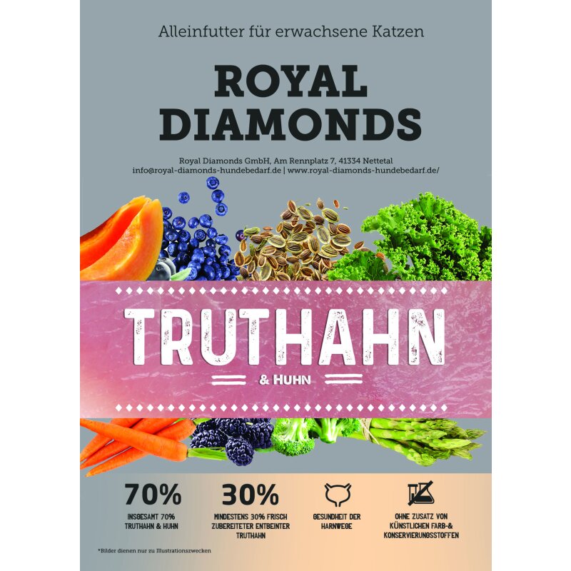 Royal Diamonds Katzen Trockenfutter für erwachsene Katzen Truthahn & Huhn 70% Truthahn & Huhn 5 kg