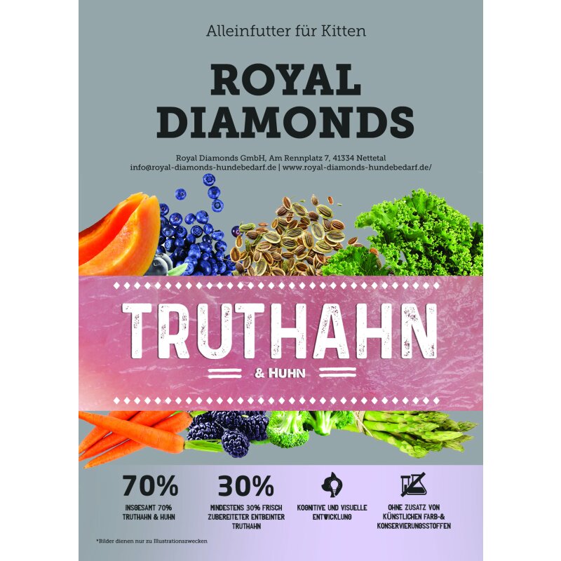 Royal Diamonds Kitten Trockenfutter für Kitten Truthahn & Huhn 70% Truthahn & Huhn 5 kg