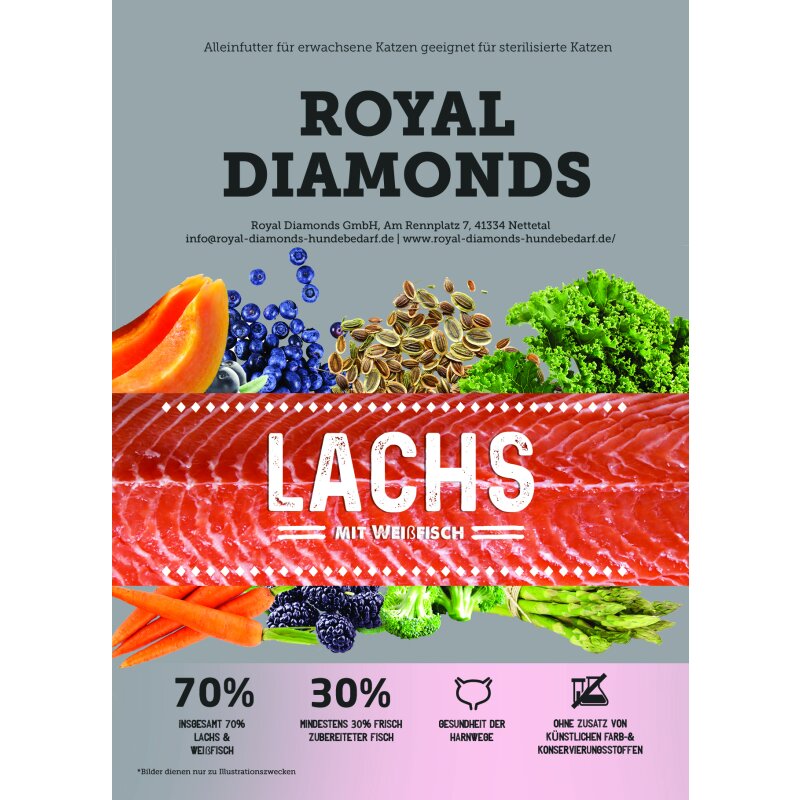 Royal Diamonds Katzen Trockenfutter für sterilisierte erwachsene Katzen Weißfisch mit Heringskaviar 70% Fisch 5 kg