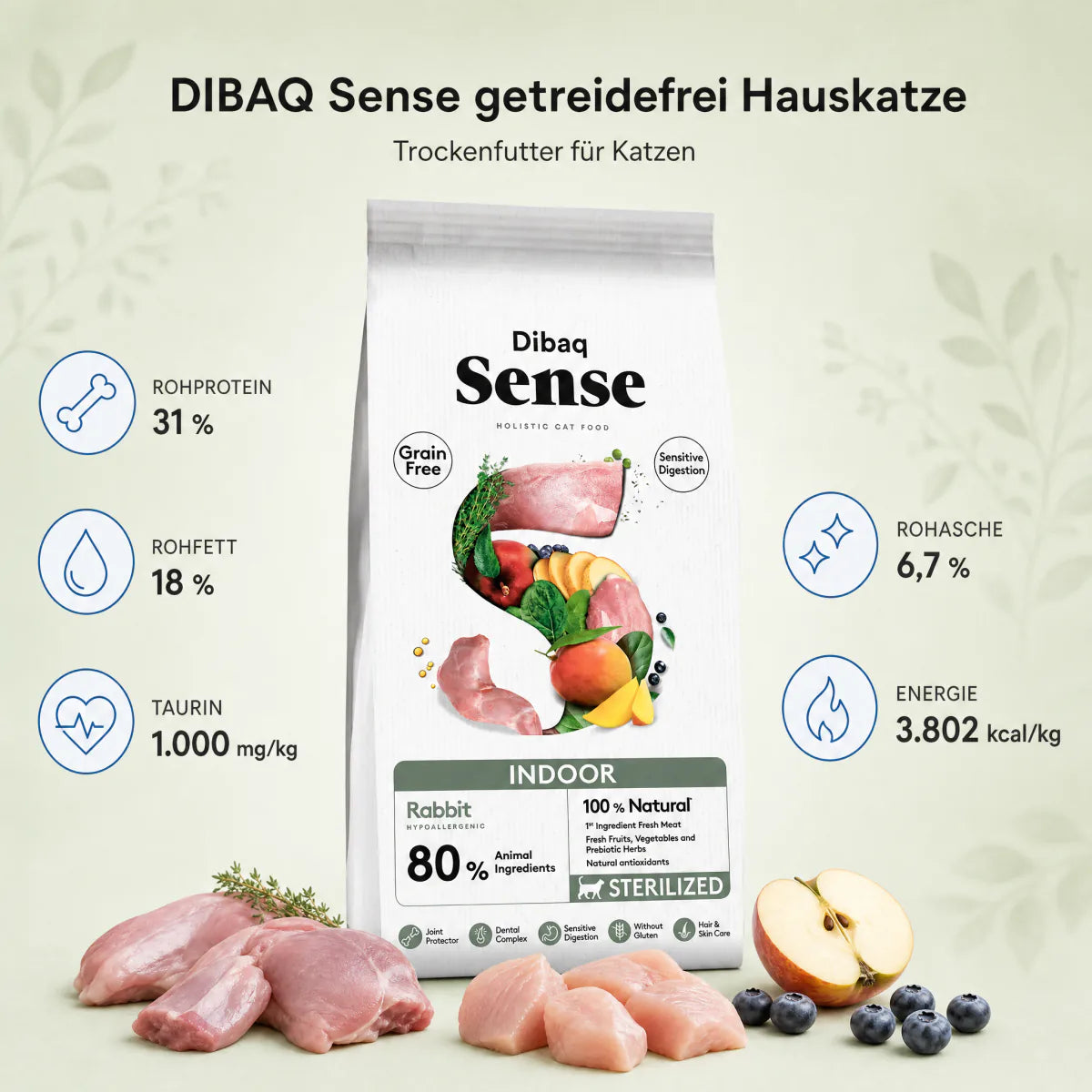 DIBAQ Sense getreidefrei Hauskatze - Nährwerte und Produktfakten auf einen Blick