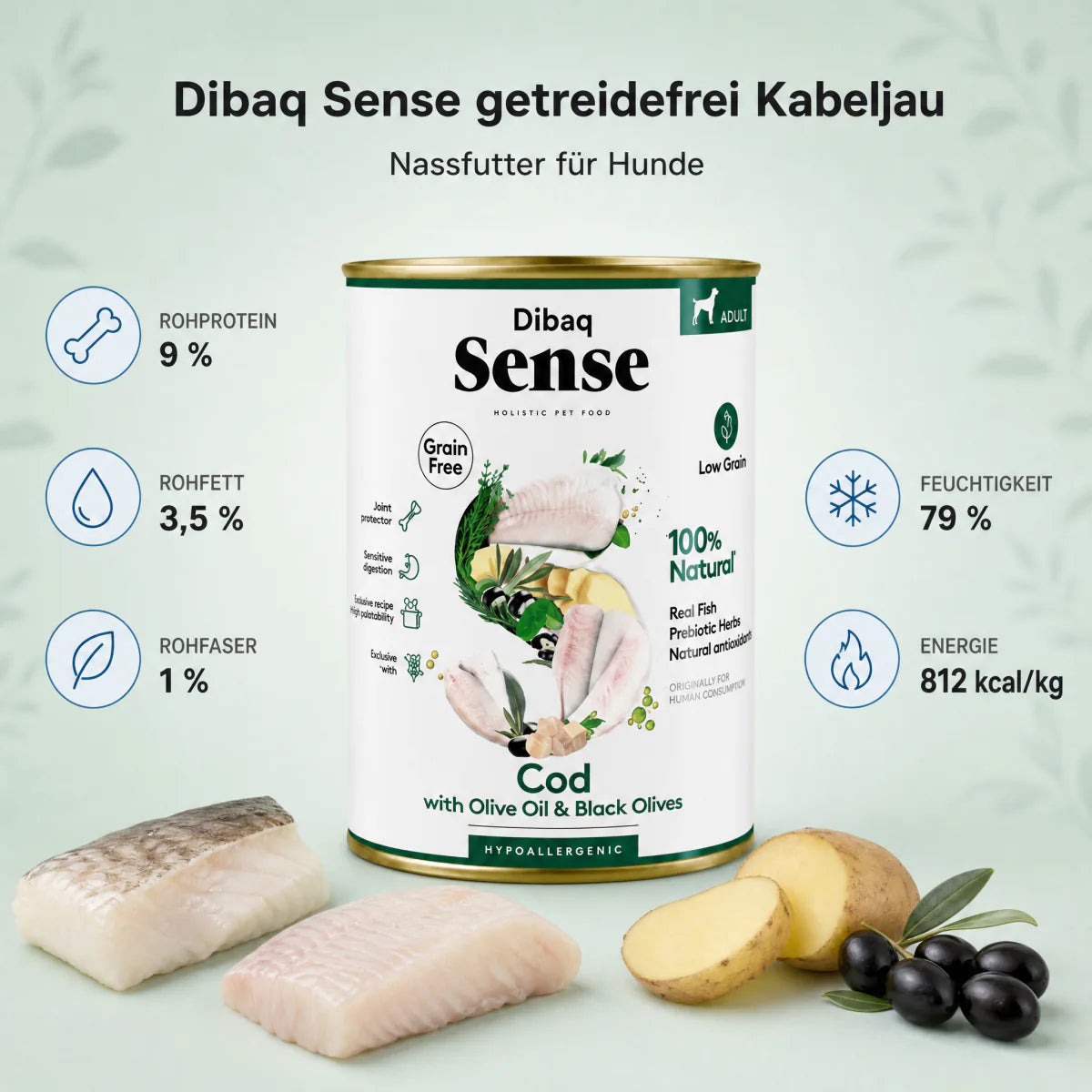 Dibaq Sense getreidefrei Kabeljau - Nährwerte und Produktfakten auf einen Blick