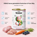 DIBAQ Sense getreidefrei Kaninchen & Pute 380g - Nährwerte und Produktfakten auf einen Blick