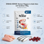 DIBAQ SENSE Katzen Happen in Soße Huhn mit Sardinen 100g - Nährwerte und Produktfakten auf einen Blick