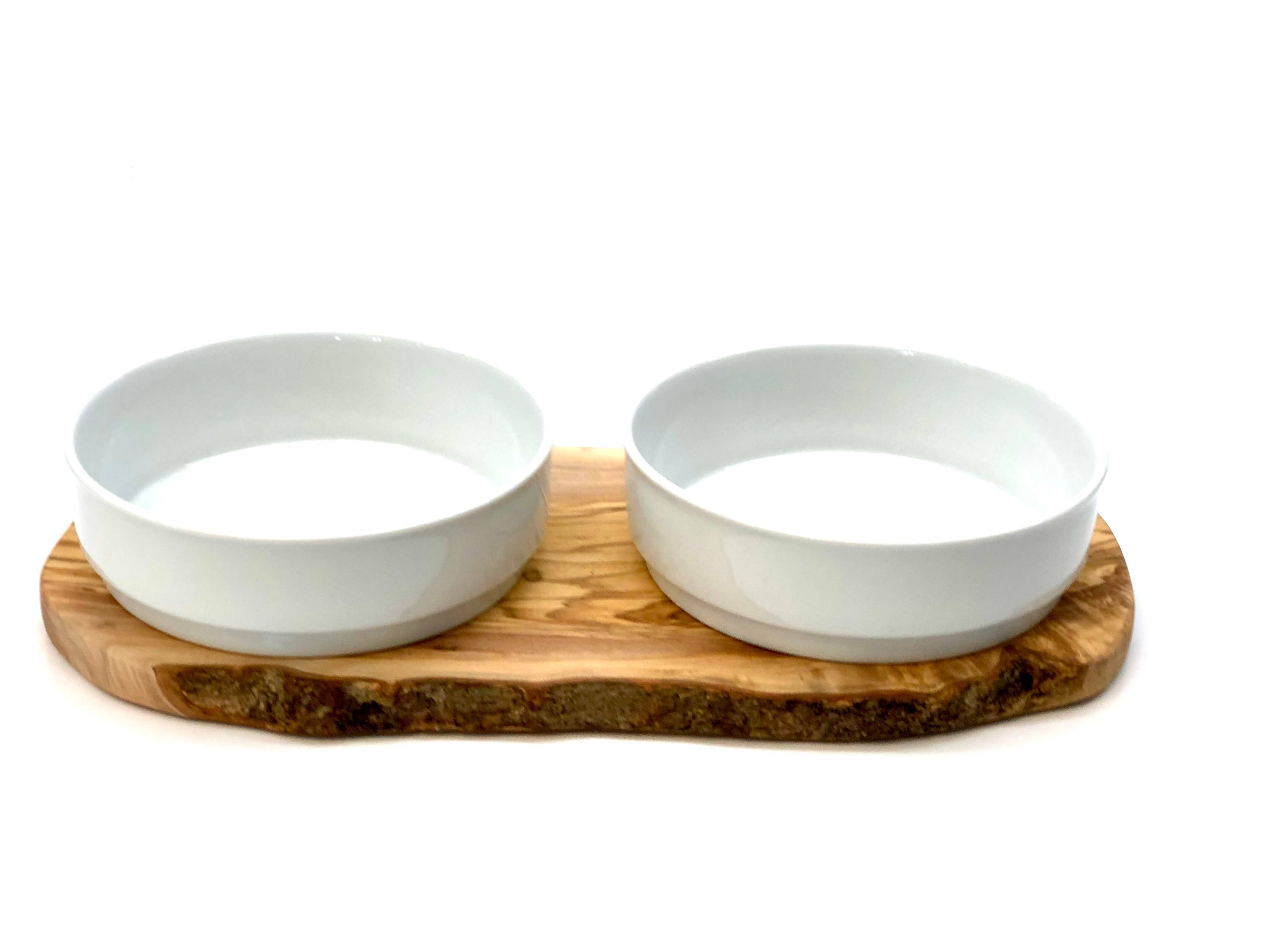 olivenholz-erleben - Futterstation RUSTY 2x 0,9 l Porzellanschale Futter + Wasser