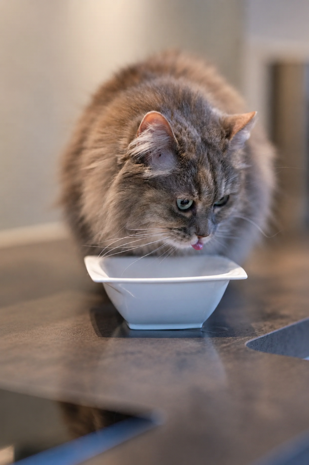 Eine Katze frisst das Nassfutter von Dibaq Sense genüsslcih aus ihrem Napf